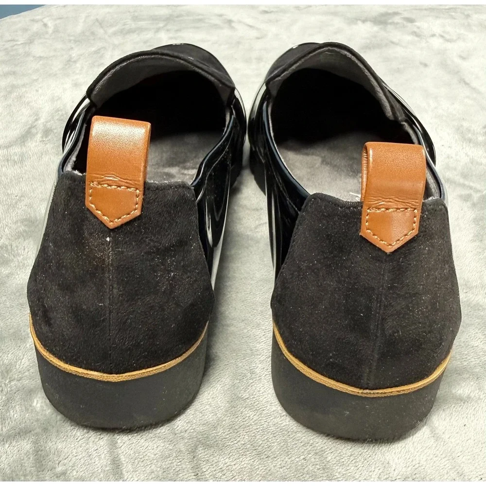 Dr Scholls Loafers Womens 8.5 Black Patent Leather Suede Platform